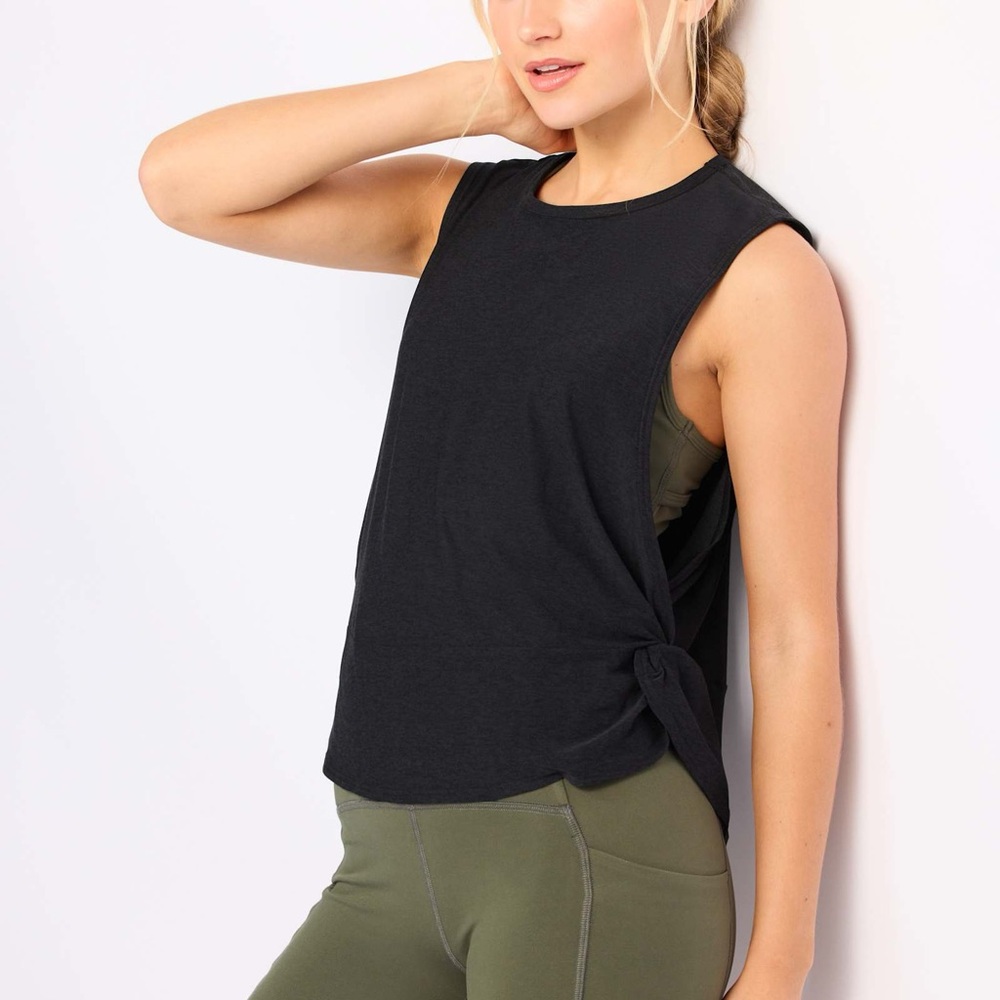 Beyond Yoga Featherweight Side Note Tank Top Darkest Night Gray M Twist UPF 20 - Picture 3 of 9